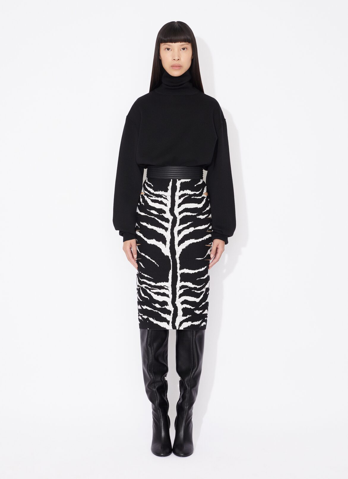 PENCIL ANIMAL KNIT SKIRT ALAÏA BLACK PENCIL ANIMAL KNIT SKIRT